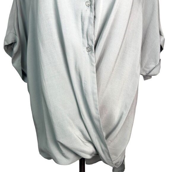 By Together Button-Up Top Womens Size Medium Light Blue Rolled Hem Lightweight - Picture 5 of 14